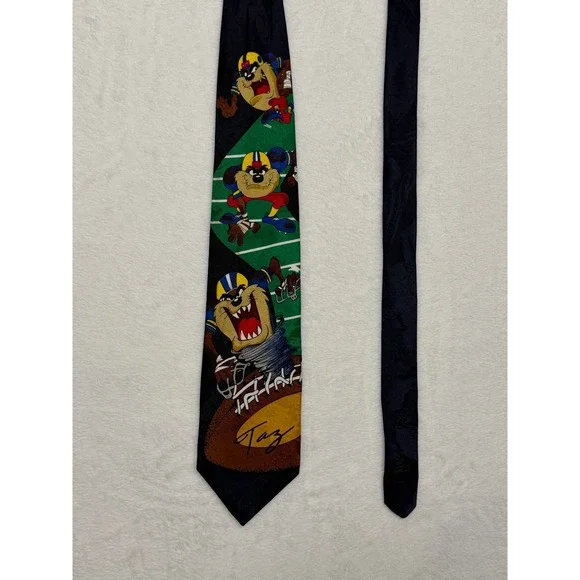 Vintage Tazmanian Devil Tie 1995 Warner Brothers Looney Toons Football Navy - Picture 2 of 6